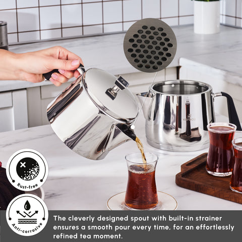 Karaca Fiona Stainless Steel Teapot Set, XL, Silver