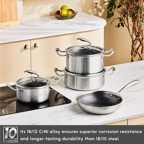 Karaca 5Ply PowerSteel 7-Piece 316+ Stainless Steel Induction Cookware Set, Silver