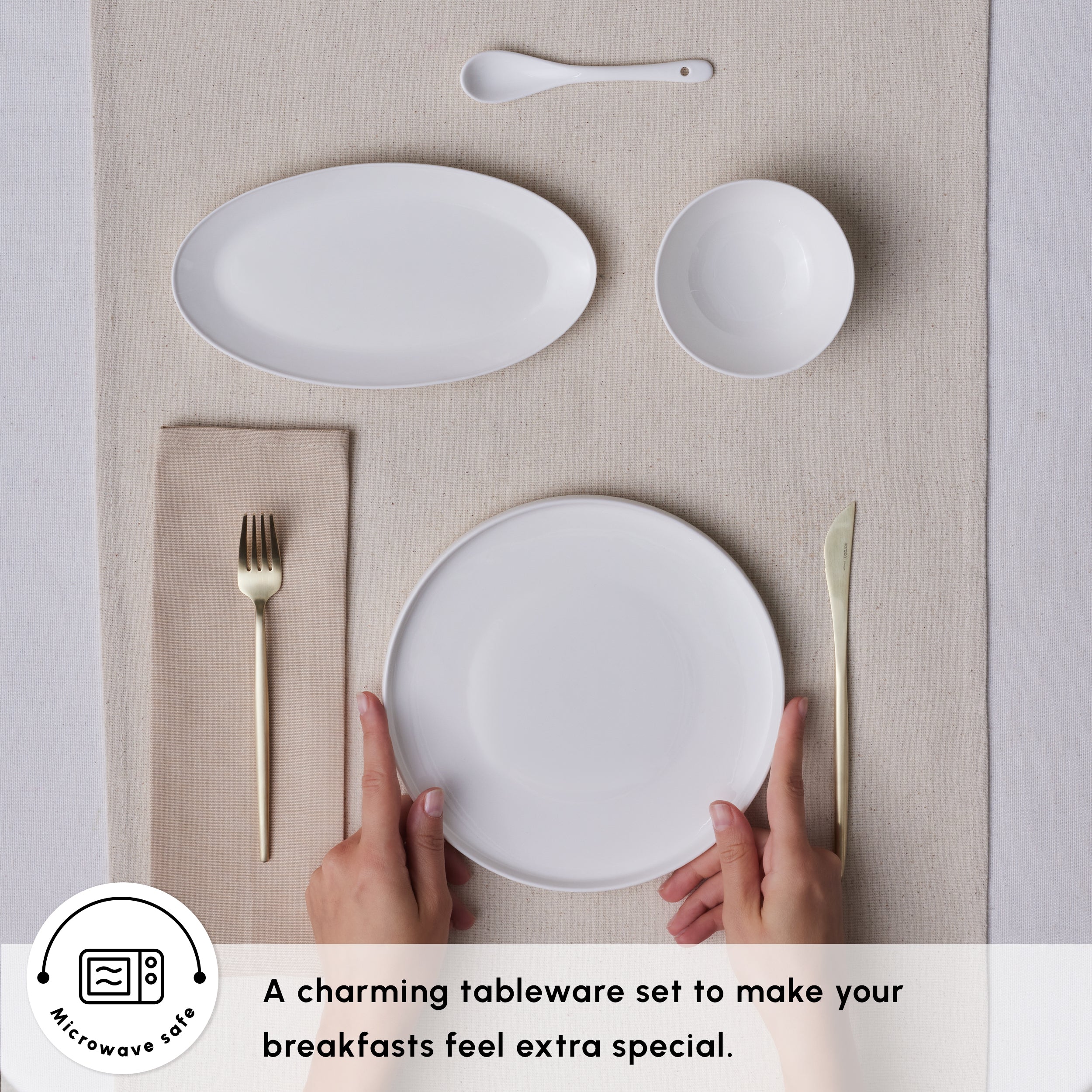 Karaca Forever Bone China Fika 22-Piece Serveware Set for 6 People, Wh