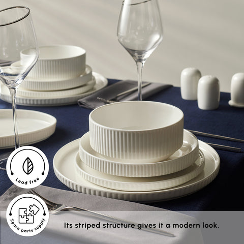 Karaca Forever Bone China Pablito 53-Piece Dinner Set for 12 People, White