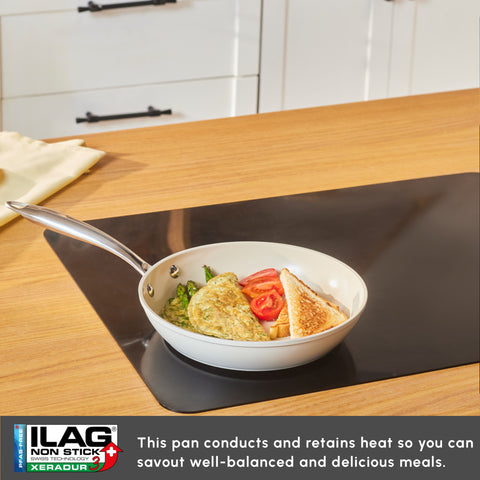 Karaca Swiss Crystal Almond Cream Non-Stick Induction Stainless Steel Handle Pan, 22cm, Cream