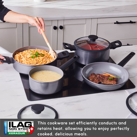 Karaca Ceramica Iconic Grey 7-Piece Non-Stick Induction Cookware Set, Grey