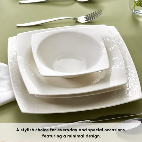 Karaca New Flava 24-Piece Bone China Dinner Set for 6 People, White