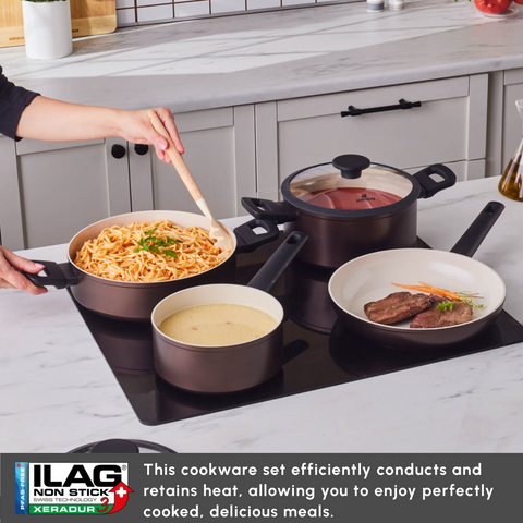 Karaca Ceramica Iconic Bronze 7-Piece Non-Stick Induction Cookware Set, Bronze