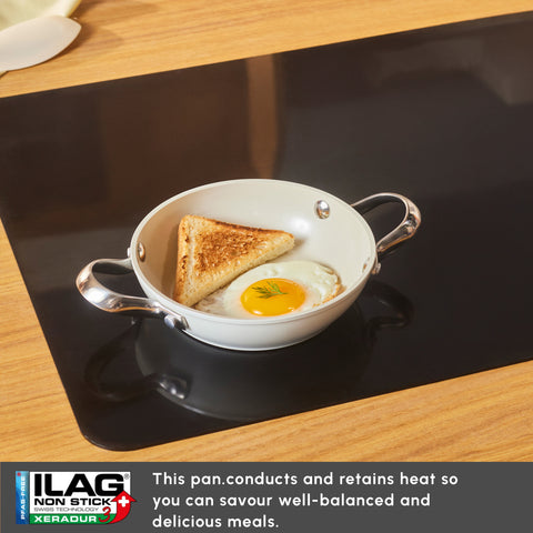 Karaca Swiss Crystal Almond Cream Non-Stick Induction Stainless Steel Handle Shallow Pan, 16cm, Cream