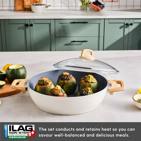 Karaca Swiss Crystal Non-Stick Induction Casserole, 30cm, Creamy