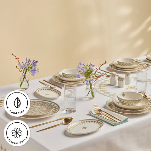 Karaca Forever Bone China Dorothy, 53-Piece Dinner Set for 12 People, Gold