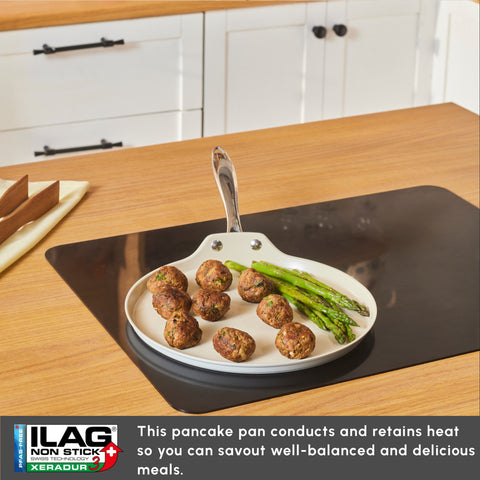 Karaca Swiss Crystal Almond Cream Non-Stick Induction Stainless Steel Handle Pancake Pan, 28cm, Cream