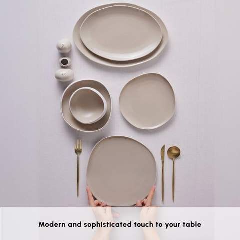 Karaca Earth Collection New Cupid 55-Piece Stoneware Dinner Set for 12 People, Cream