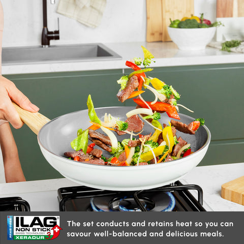 Karaca Swiss Crystal 15-Piece Non-Stick Induction Cookware Set, Creamy