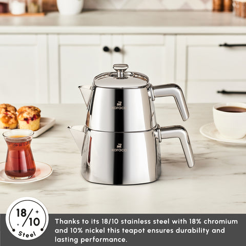 Karaca Brewinox Stainless Steel Teapot Set, Midi, Inox