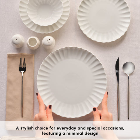 Karaca Stream Bone China Umbrella 53-Piece Dinner Set for 12 People, White