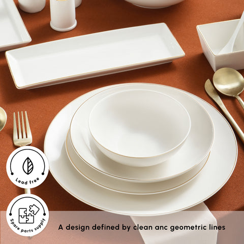 Karaca Bone China Donatella 70-Piece Dinner Set for 12 People, Gold White