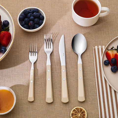 Emsan Rivet 24-Piece Cutlery Set for 6 People Cream