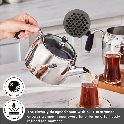 Karaca Stella Stainless Steel Teapot Set, XL, Silver