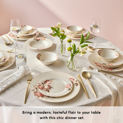 Karaca Bone China Rosie 24-Piece Dinner Set for 6 People, Multi