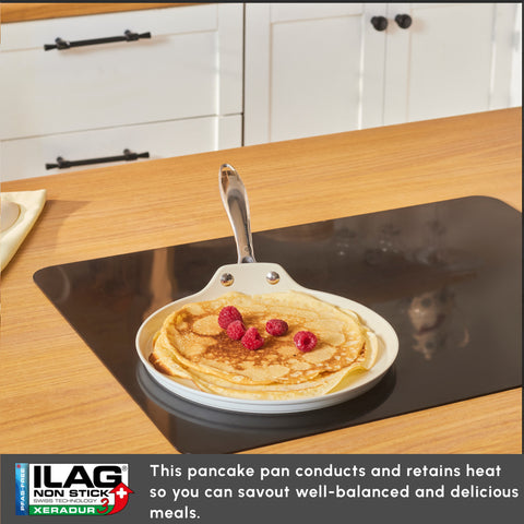 Karaca Swiss Crystal Almond Cream Non-Stick Induction Stainless Steel Handle Pancake Pan, 28cm, Cream