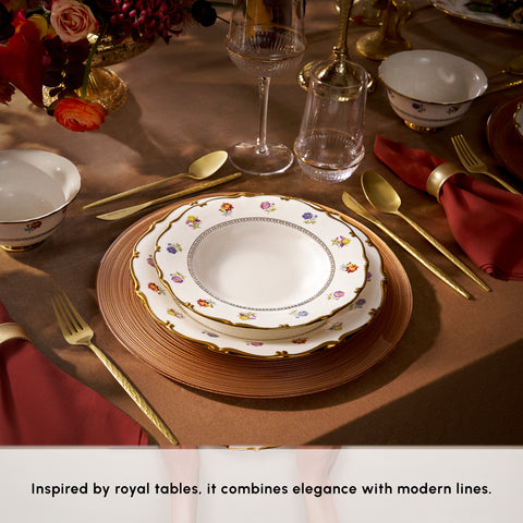 Karaca Royal Bone China Diana 55-Piece Dinner Set for 12 People, Gold