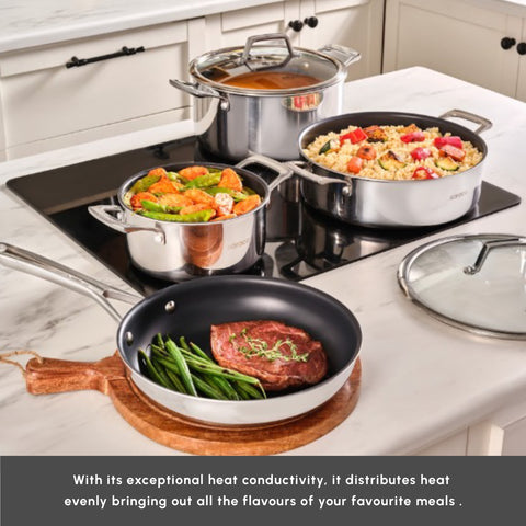 Karaca Plasma Steel 3Ply 7-Piece Non-Stick Induction Cookware Set, Silver