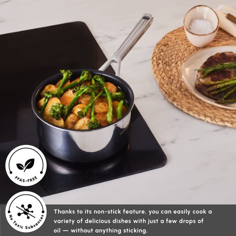 Karaca Plasma Steel 3Ply Non-Stick Sauce Pan, 18cm, Silver