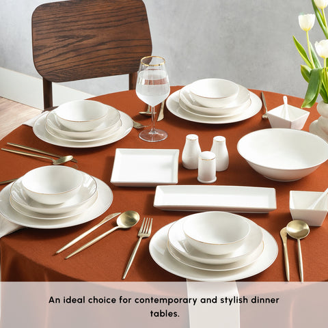 Karaca Bone China Donatella 70-Piece Dinner Set for 12 People, Gold White