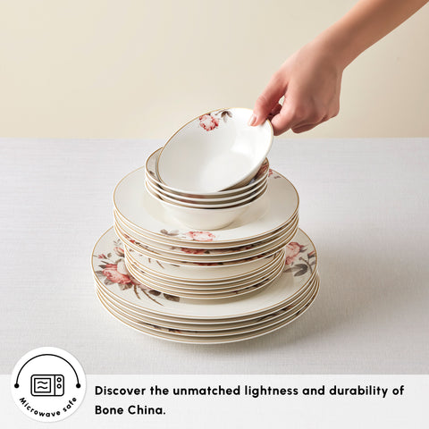 Karaca Bone China Rosie 24-Piece Dinner Set for 6 People, Multi