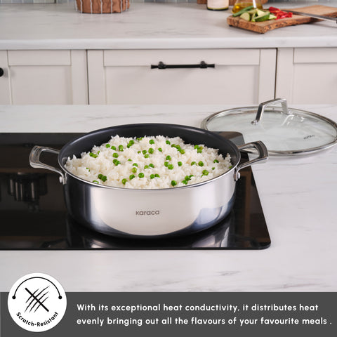 Karaca Plasma Steel 3Ply Non-Stick Induction Shallow Casserole, 28cm, Silver