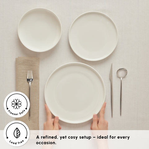 Karaca Stream Bone China Felix XL 18-Piece China Dinner Set for 6 People, White