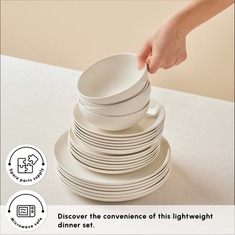Karaca Streamline Remi Bone China 24-Piece Dinner Set for 6 People, White