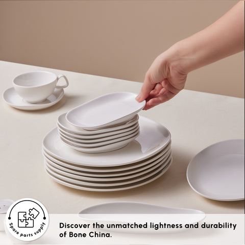 Karaca Stream Bone China Middle 34-Piece Serveware Set for 6 People, White