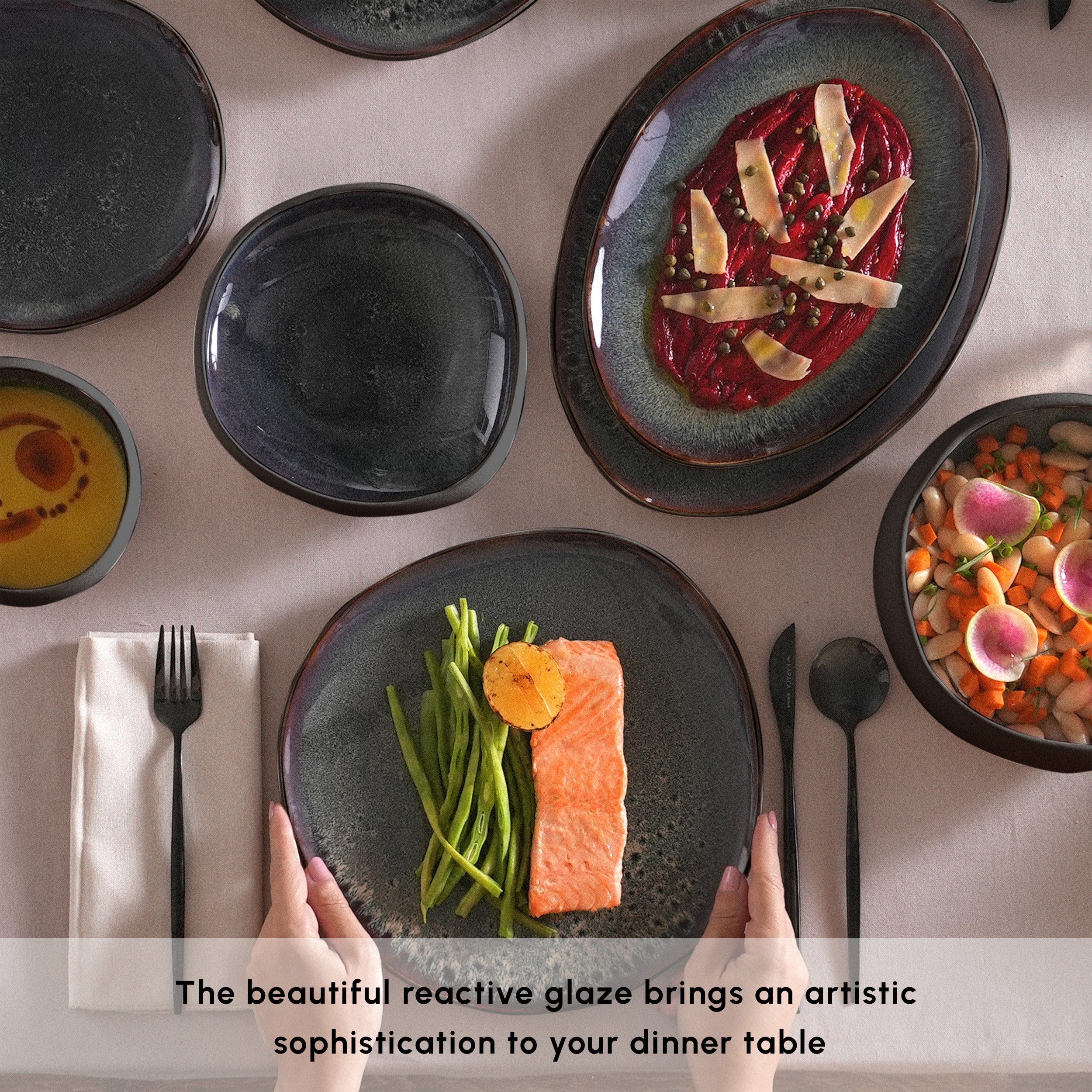 Karaca Earth Collection New Galactic Reactive Glaze 55-Piece Dinner Se