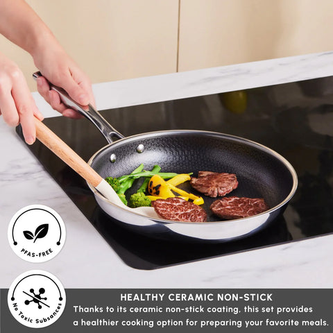 Karaca Ceramica Steel 3Ply Stainless Steel 7-Piece Induction Non-Stick Cookware Set, Silver