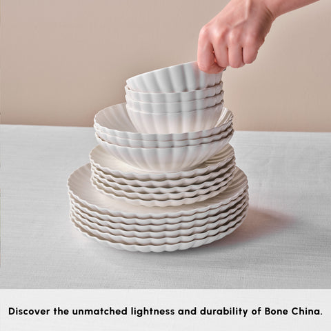 Karaca Stream Bone China Umbrella 53-Piece Dinner Set for 12 People, White