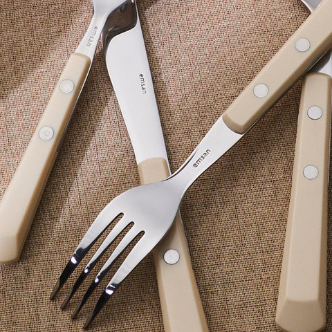Emsan Rivet 24-Piece Cutlery Set for 6 People Cream