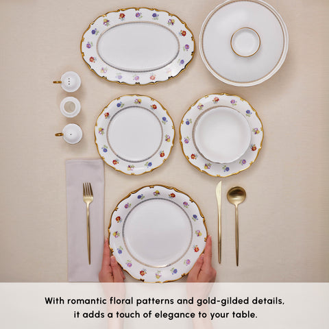 Karaca Royal Bone China Diana 55-Piece Dinner Set for 12 People, Gold