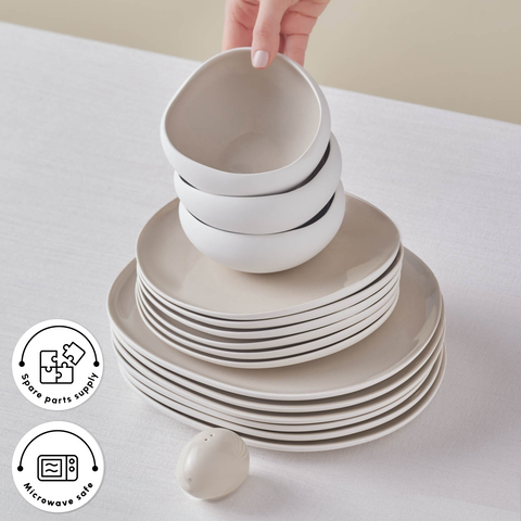 Karaca Earth Collection New Cupid 55-Piece Stoneware Dinner Set for 12 People, Cream