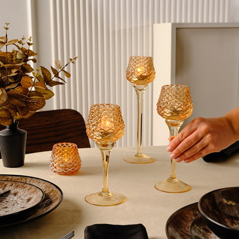 Karaca Home Pinecone Standing Candle Holder, Amber, 8 x 8 x 26.5cm