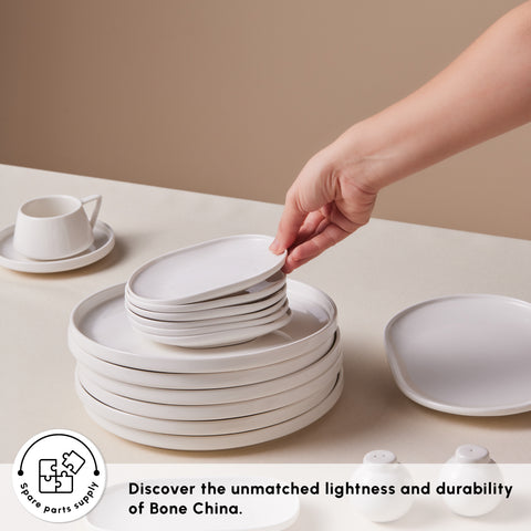 Karaca Stream Bone China Meridian 34-Piece Serveware Set for 6 People, White