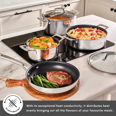 Karaca Plasma Steel 3Ply 7-Piece Non-Stick Induction Cookware Set, Silver