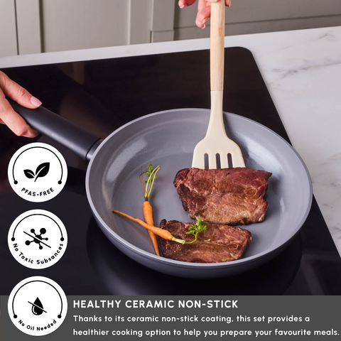 Karaca Ceramica Iconic Grey 7-Piece Non-Stick Induction Cookware Set, Grey