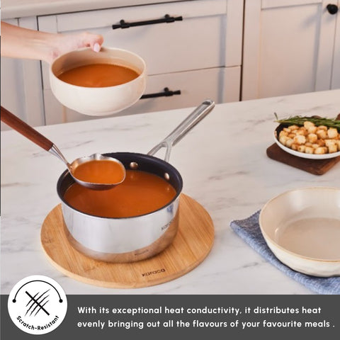 Karaca Plasma Steel 3Ply Non-Stick Sauce Pan, 18cm, Silver