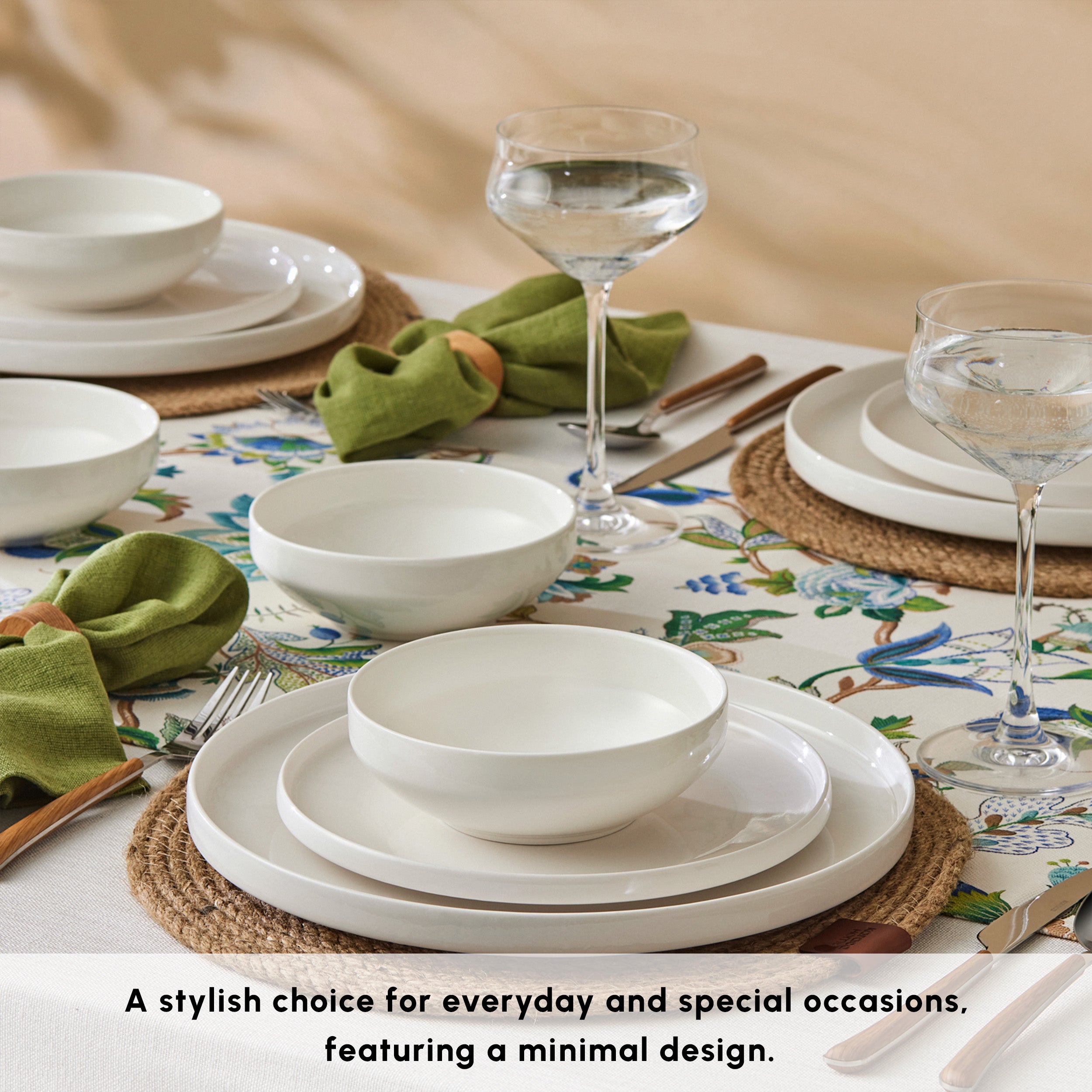 Karaca Stream Bone China Saturn 12-Piece Dinner Set for 4 People, Whit