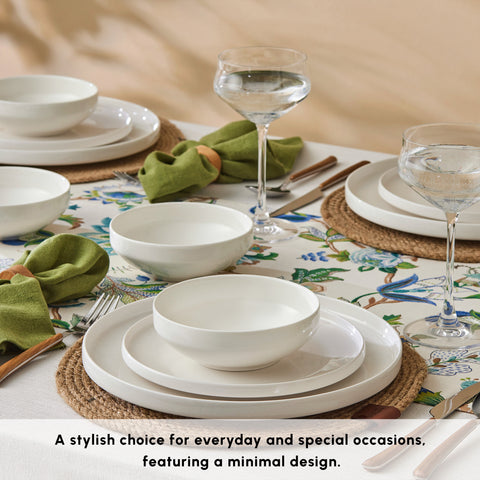 Karaca Stream Bone China Saturn 12-Piece Dinner Set for 4 People, White
