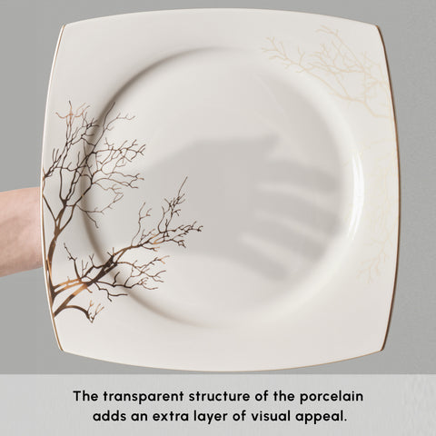 Karaca Square Bone China Autumn 53-Piece Dinner Set for 12 People, White