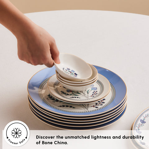 Karaca Bone China Blue Clove 26-Piece Serveware Set for 6 People, Multi