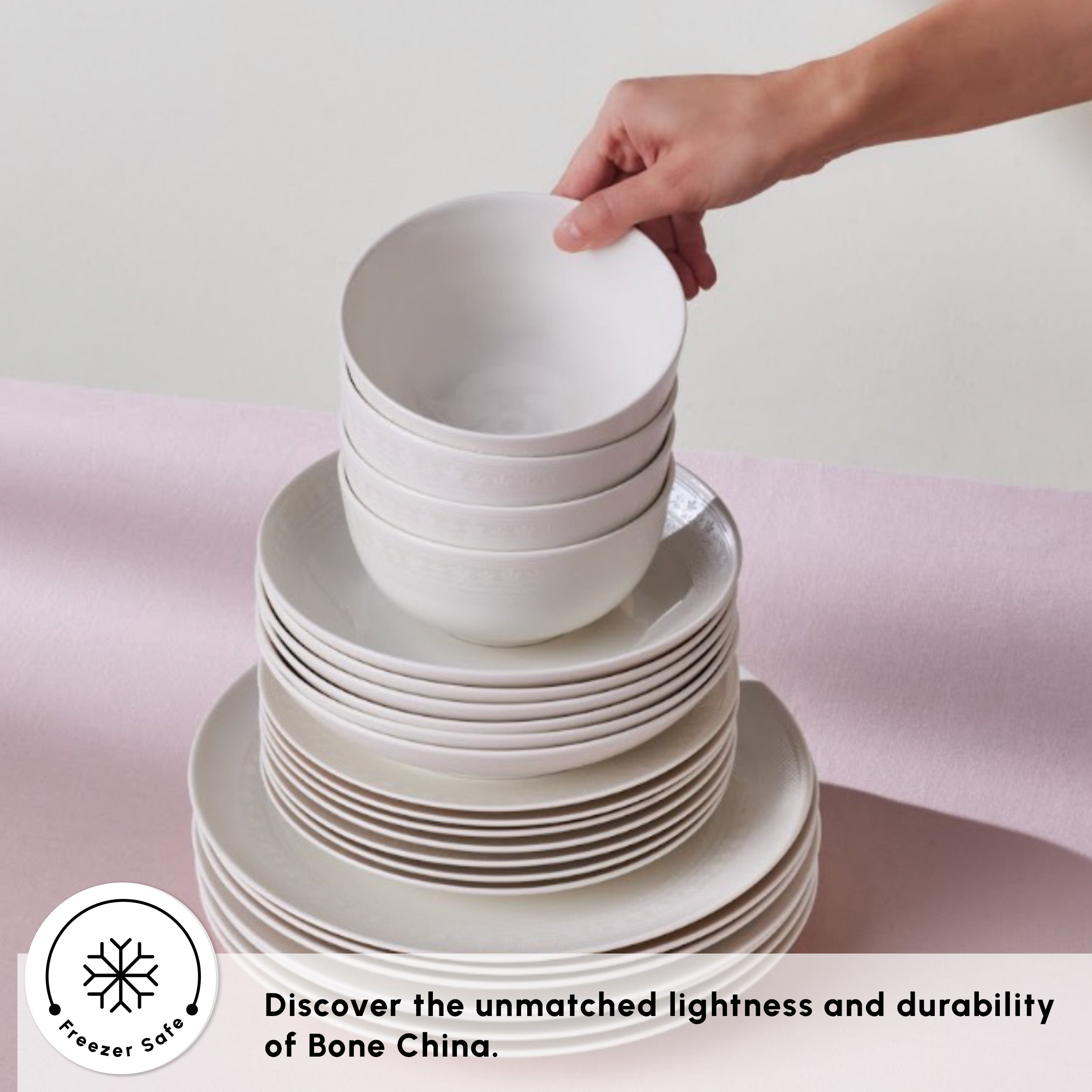 Karaca Forever Bone China Artiste 53-Piece Dinner Set for 12 People, W