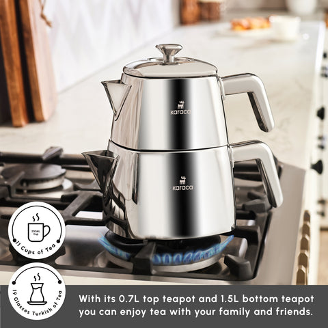 Karaca Brewinox Stainless Steel Teapot Set, Midi, Inox