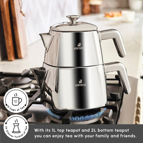 Karaca Brewinox Stainless Steel Teapot Set, Large, Inox