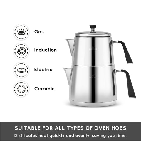 Karaca Fiona Stainless Steel Teapot Set, XL, Silver