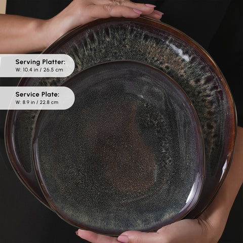 Karaca Earth Collection New Galactic Reactive Glaze 55-Piece Dinner Set for 12 People, Black